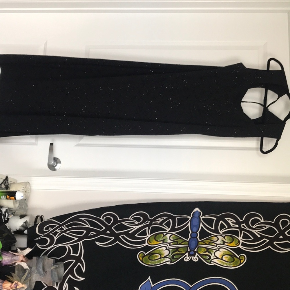 Black glittery long cocktail dress